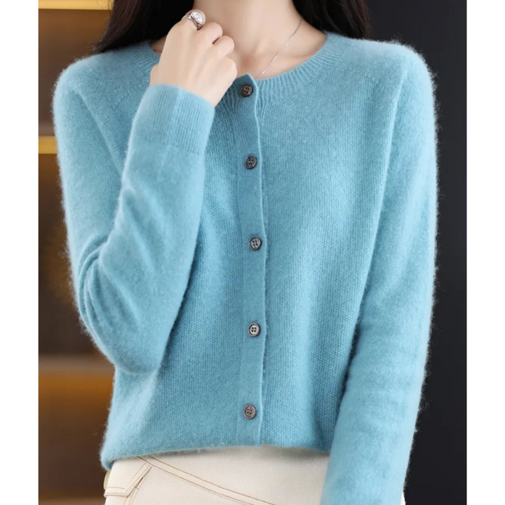 Cora | Women’s Wool Knit Cardigan with Crew Neck and Buttons