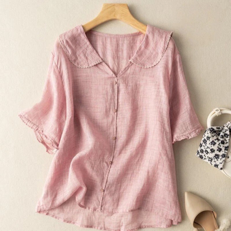 Odessa | Women's Vintage Style Button Detail Blouse with Collar