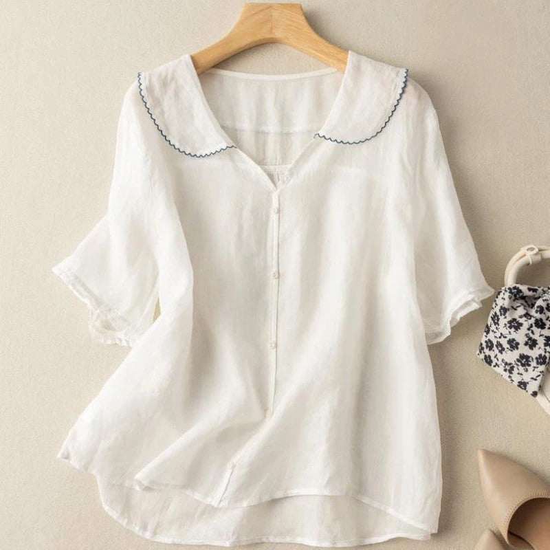 Odessa | Women's Vintage Style Button Detail Blouse with Collar