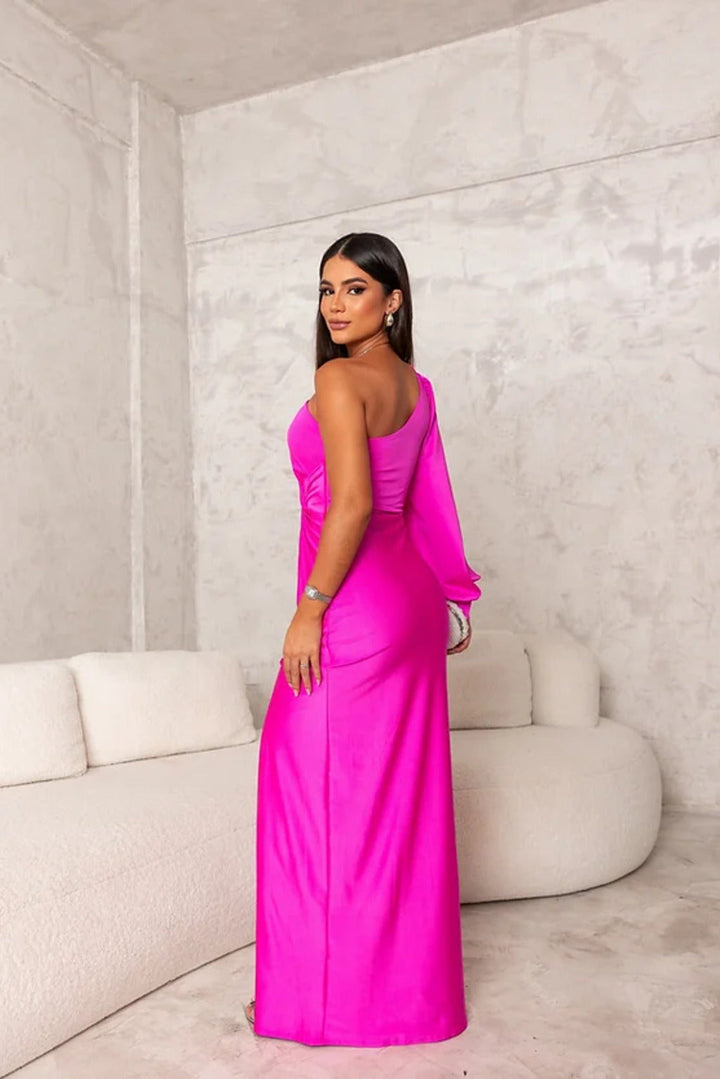 Clarisse | Women's Twisted Flowy Evening Dress with Slit and One Shoulder