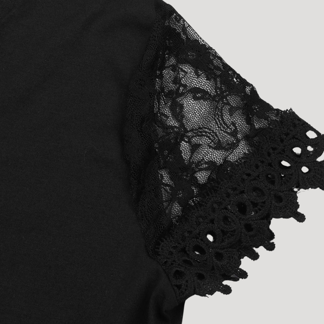 Lucinda | Women's Lace Sleeve Midi Dress with Scallop Hem