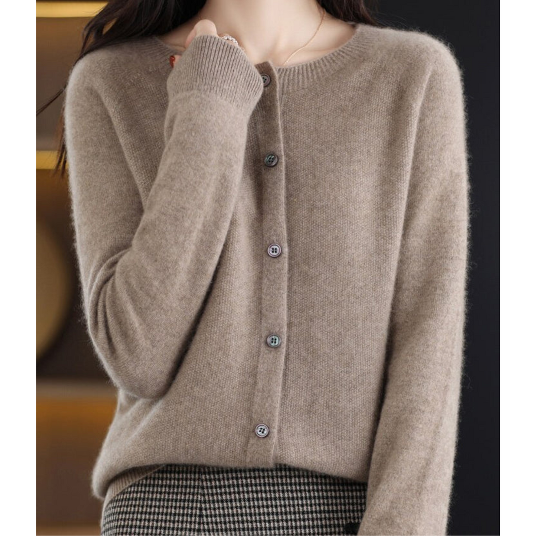 Cora | Women’s Wool Knit Cardigan with Crew Neck and Buttons