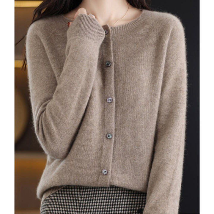 Cora | Women’s Wool Knit Cardigan with Crew Neck and Buttons