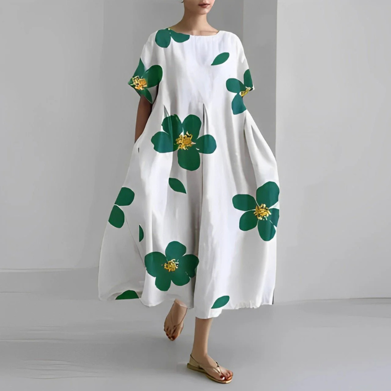 Briella | Women’s Oversize Flora Midi Dress with Short Sleeve