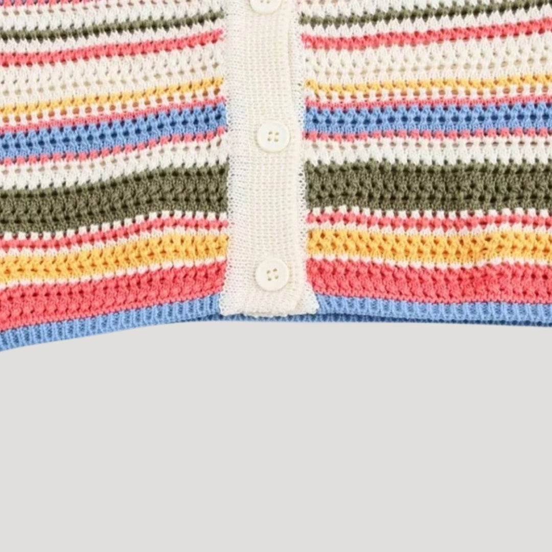 Solenne | Women’s Striped Crochet Knit Cardigan Short-Sleeve