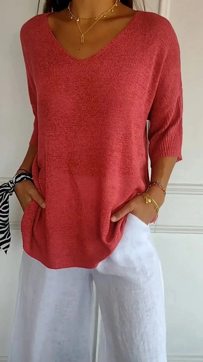 Ciara | Women’s Knit Top with V-neckline and Long Sleeves