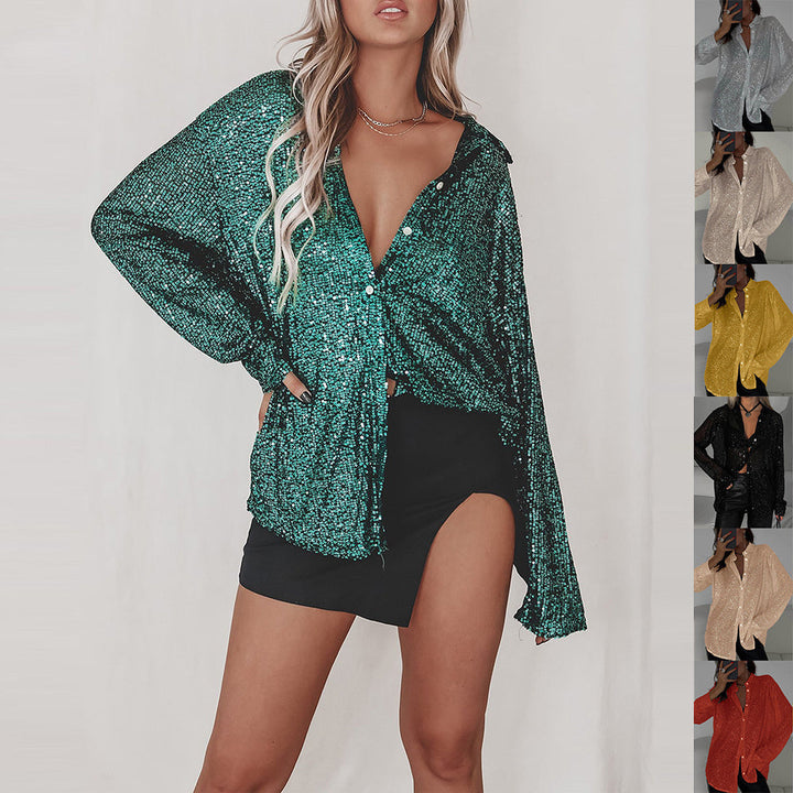 Bianca | Women’s Long-Sleeve Sequin Lapel Shirt with Buttons
