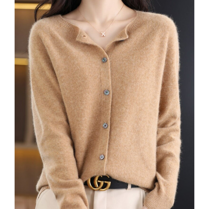 Cora | Women’s Wool Knit Cardigan with Crew Neck and Buttons