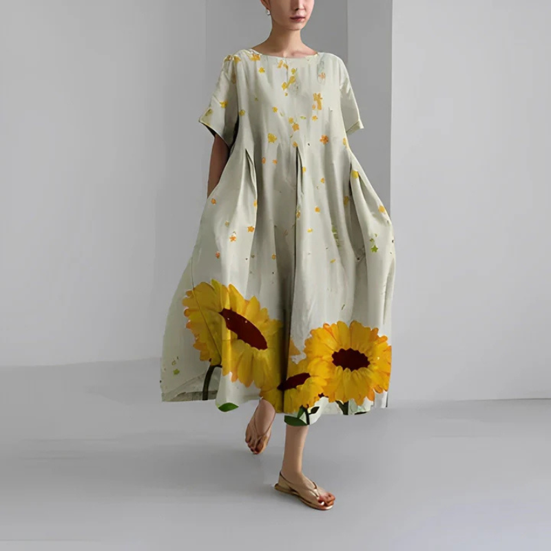 Briella | Women’s Oversize Flora Midi Dress with Short Sleeve