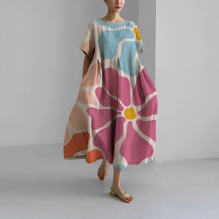 Briella | Women’s Oversize Flora Midi Dress with Short Sleeve