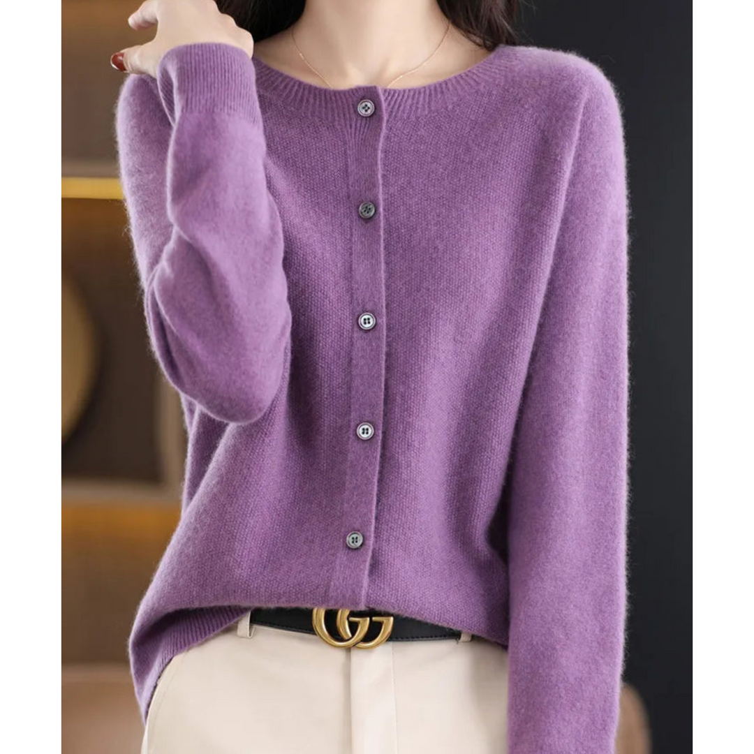 Cora | Women’s Wool Knit Cardigan with Crew Neck and Buttons