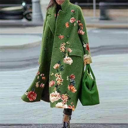 Belinda | Women's Elegant Long Coat with Floral Prints