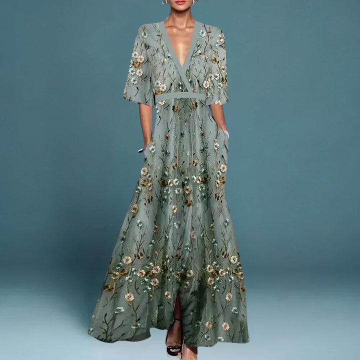 Elena | Women's Floral Wrap V-neck Maxi Dress with Pockets