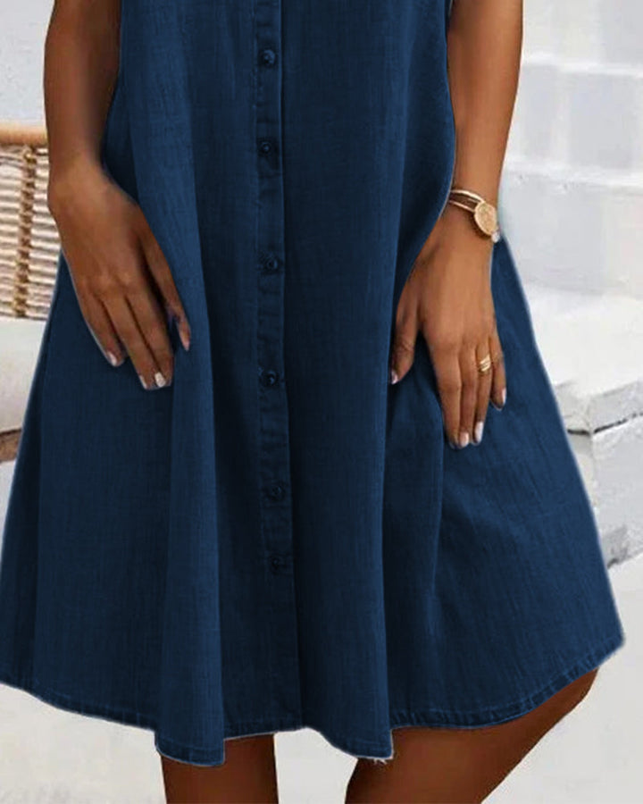 Arlisse | Women's Loose Denim Midi Dress with Button-Up