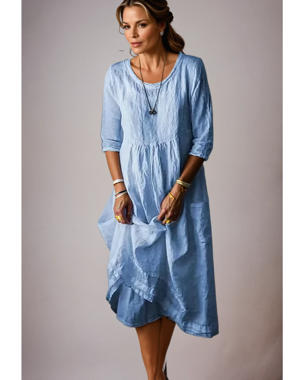 Lunara | Women’s Lightweight Half Sleeve Midi Dress with Roundneck