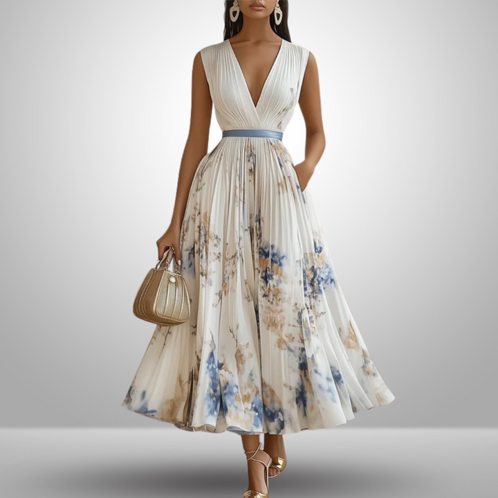 Aurelia | Women's Floral Print Sleeveless Maxi Dress with V-neck and Belt