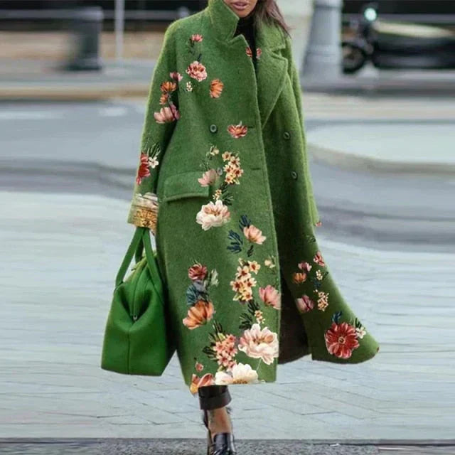 Belinda | Women's Elegant Long Coat with Floral Prints