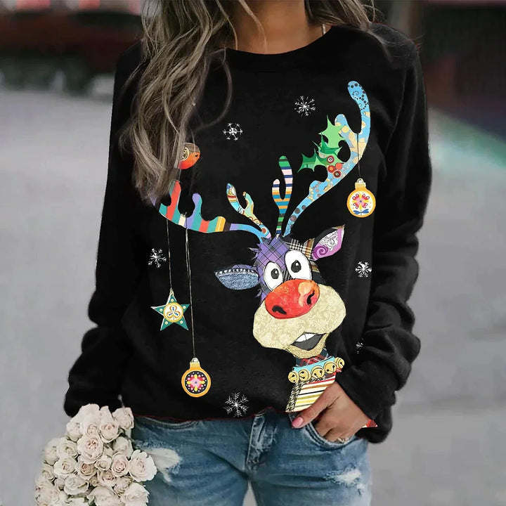 Roselle | Women’s Cozy Christmas Print Sweater with Crewneck