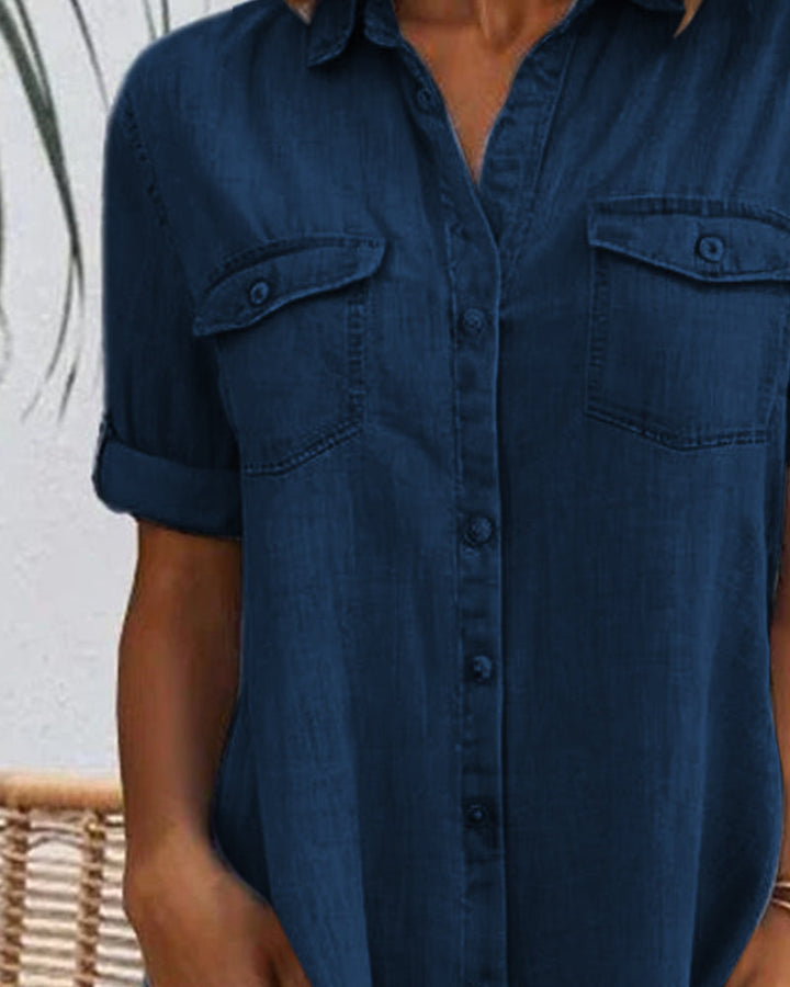 Arlisse | Women's Loose Denim Midi Dress with Button-Up