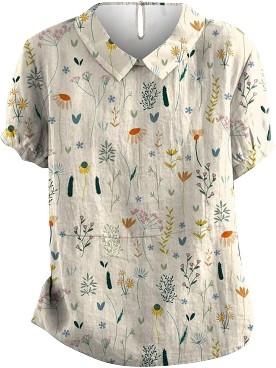 Rae | Women's Short Sleeve Blouse with Floral Print and Collar