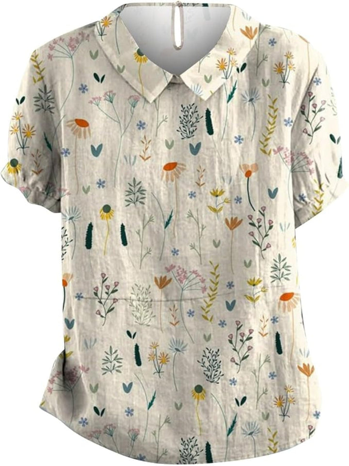 Rae | Women's Short Sleeve Blouse with Floral Print and Collar