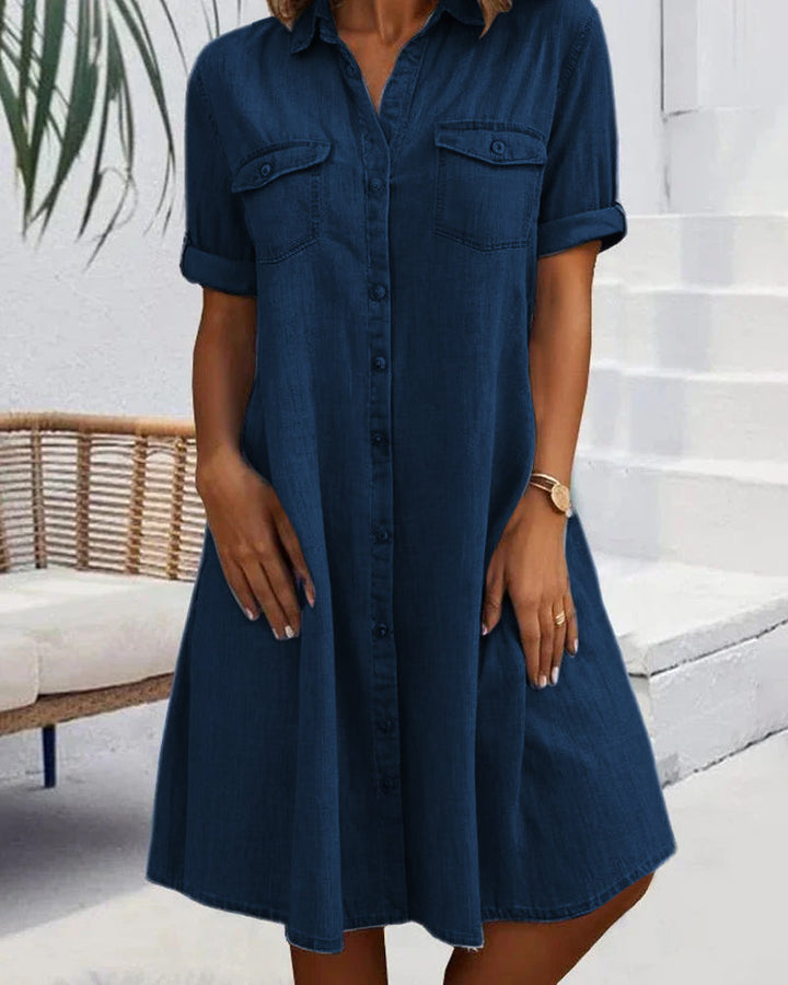 Arlisse | Women's Loose Denim Midi Dress with Button-Up