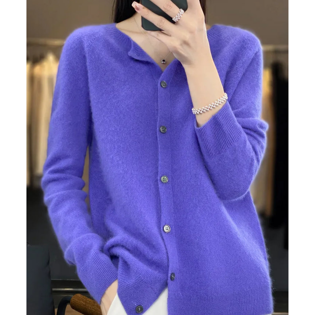 Cora | Women’s Wool Knit Cardigan with Crew Neck and Buttons
