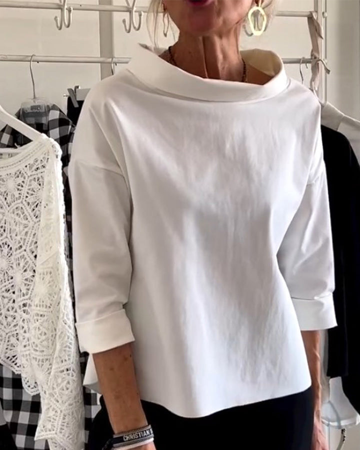 Sophia | Women’s Blouse with Boat Neck and Folded Sleeves