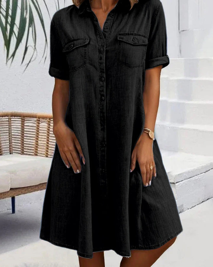 Arlisse | Women's Loose Denim Midi Dress with Button-Up