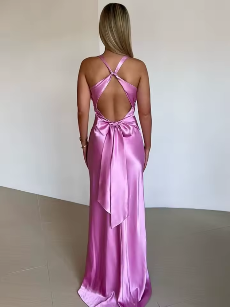 Oceane | Women’s Sleeveless Satin Party Dress with Deep V-neck