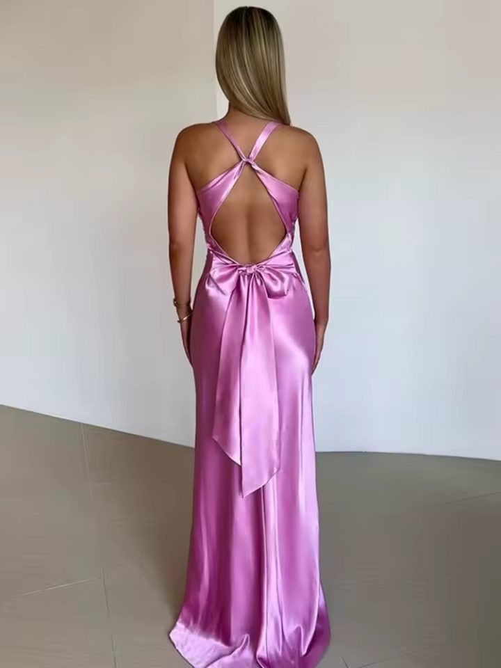 Oceane | Women’s Sleeveless Satin Party Dress with Deep V-neck