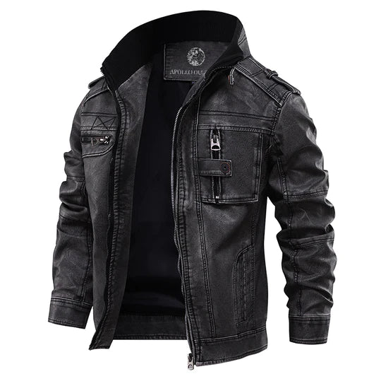 Stellan | Men's Leather Jacket with Pockets and Without Hood