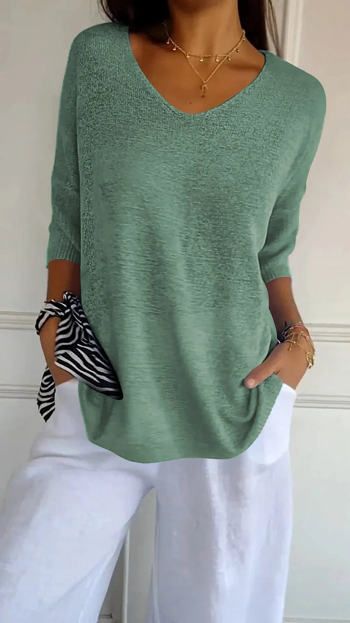 Ciara | Women’s Knit Top with V-neckline and Long Sleeves