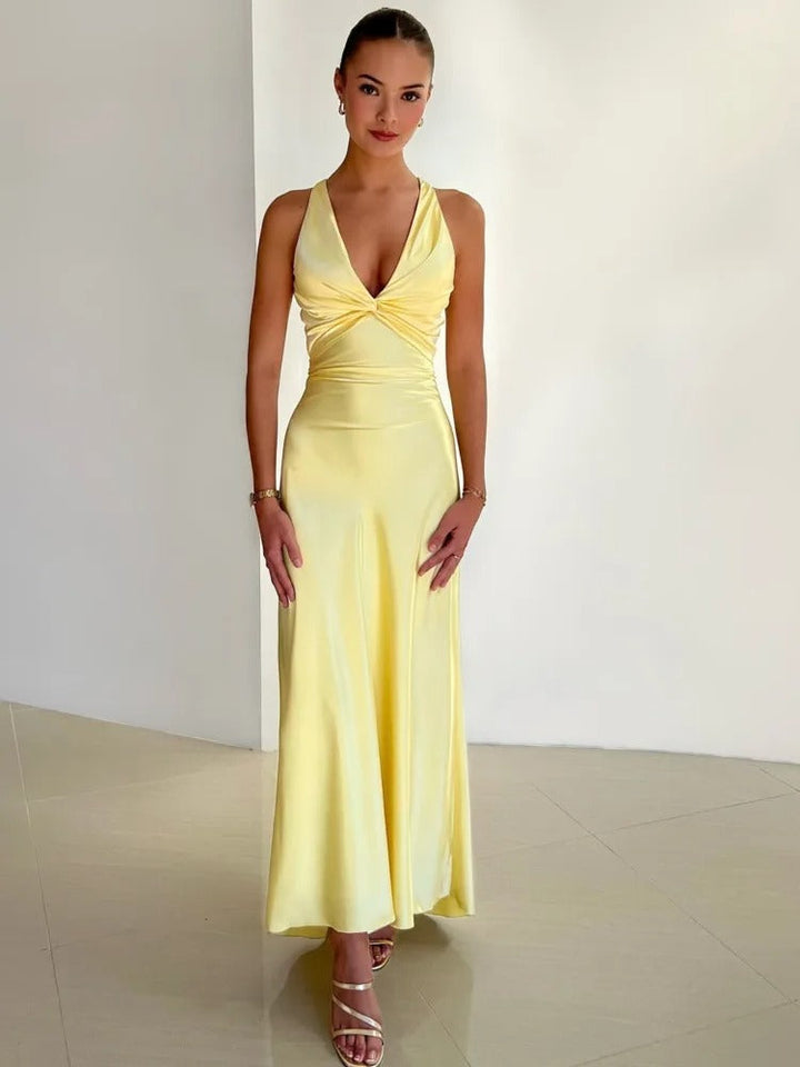 Oceane | Women’s Sleeveless Satin Party Dress with Deep V-neck