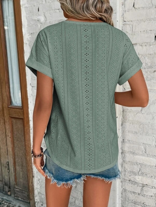 Grace | Women’s Casual Short Sleeve Blouse with Eyelet Style