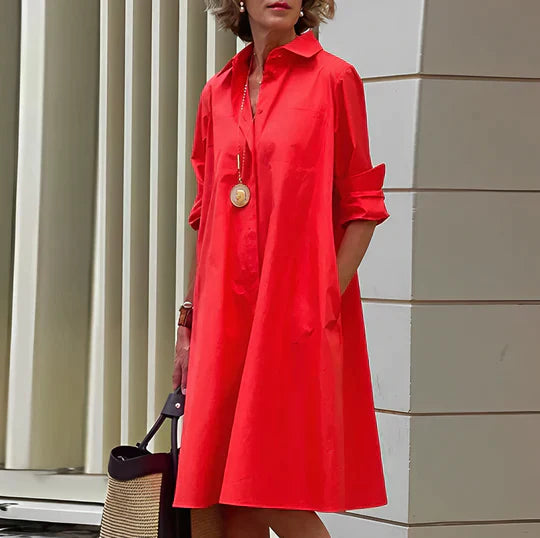 Celine | Women’s Casual Shirt Dress with Folded Sleeve