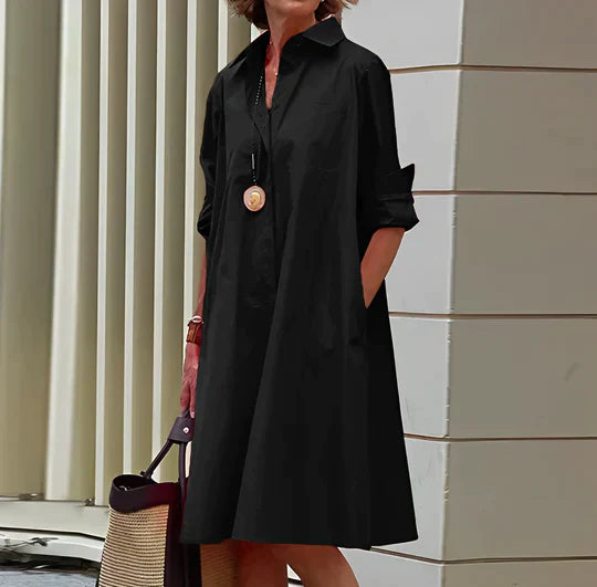 Celine | Women’s Casual Shirt Dress with Folded Sleeve