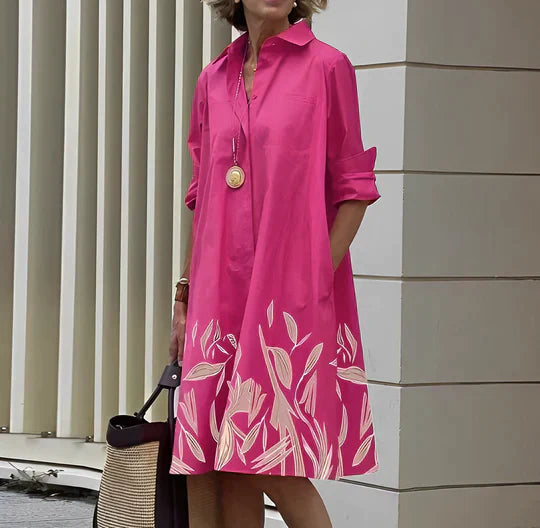 Celine | Women’s Casual Shirt Dress with Folded Sleeve