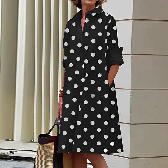 Celine | Women’s Casual Shirt Dress with Folded Sleeve