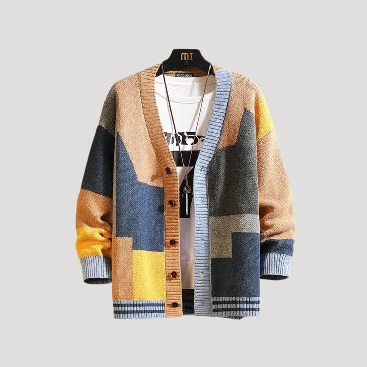 Geoara | Women’s Geometric Pattern Knit Cardigan with Buttons
