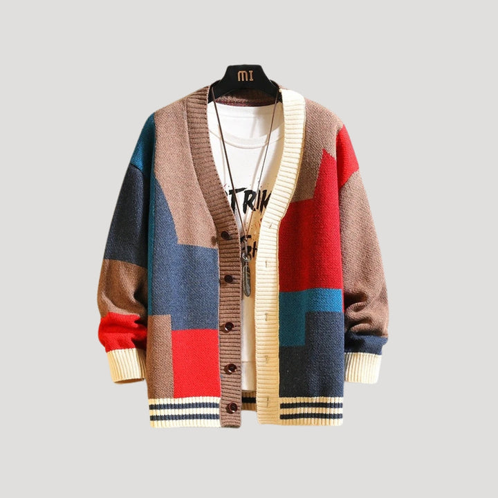 Geoara | Women’s Geometric Pattern Knit Cardigan with Buttons