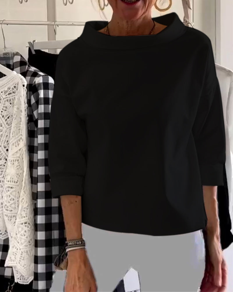 Sophia | Women’s Blouse with Boat Neck and Folded Sleeves