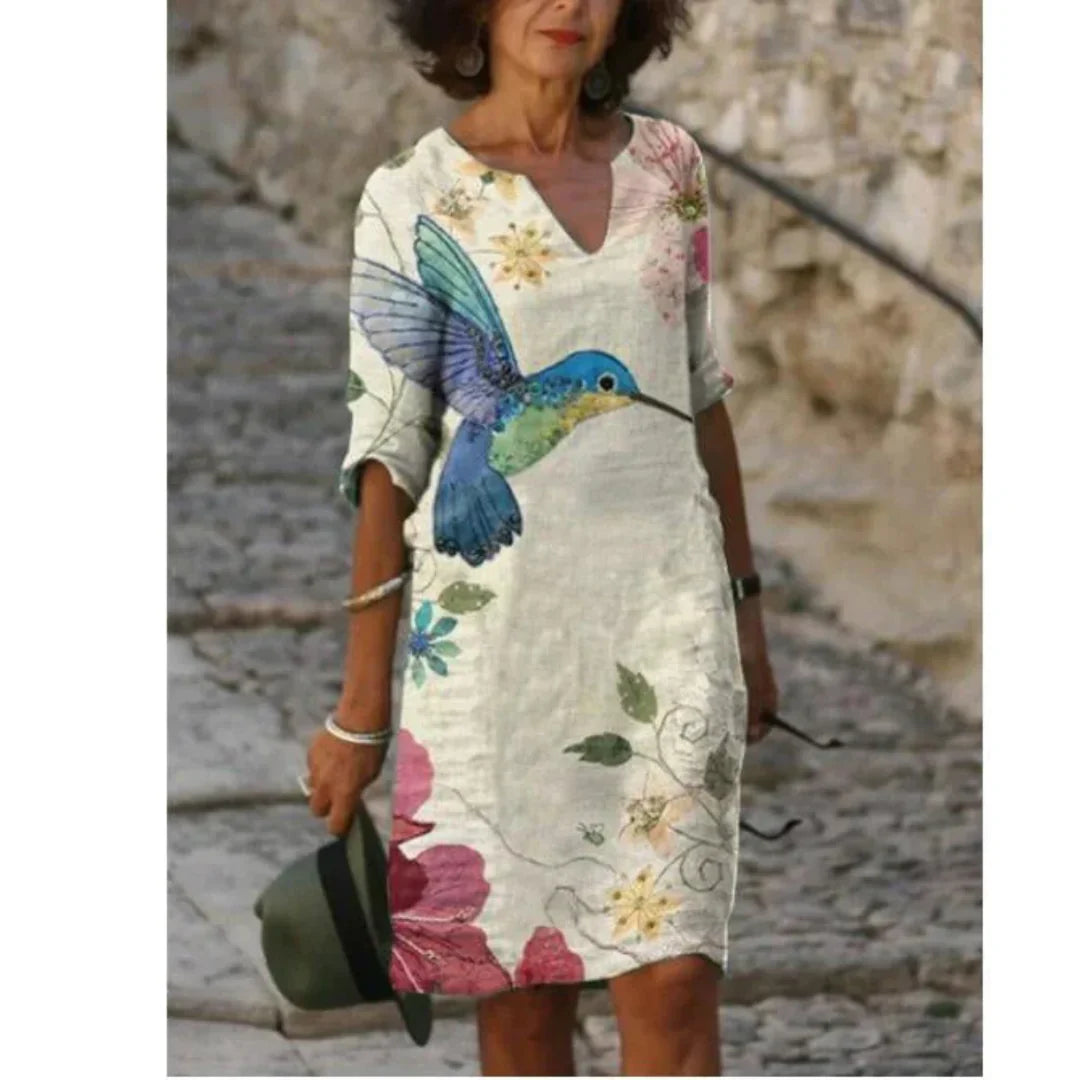 Vanessa | Women's Printed Mini Dress with V-neck and Short Sleeve