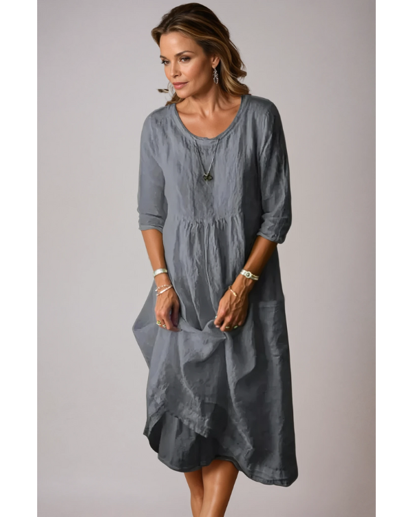 Lunara | Women’s Lightweight Half Sleeve Midi Dress with Roundneck