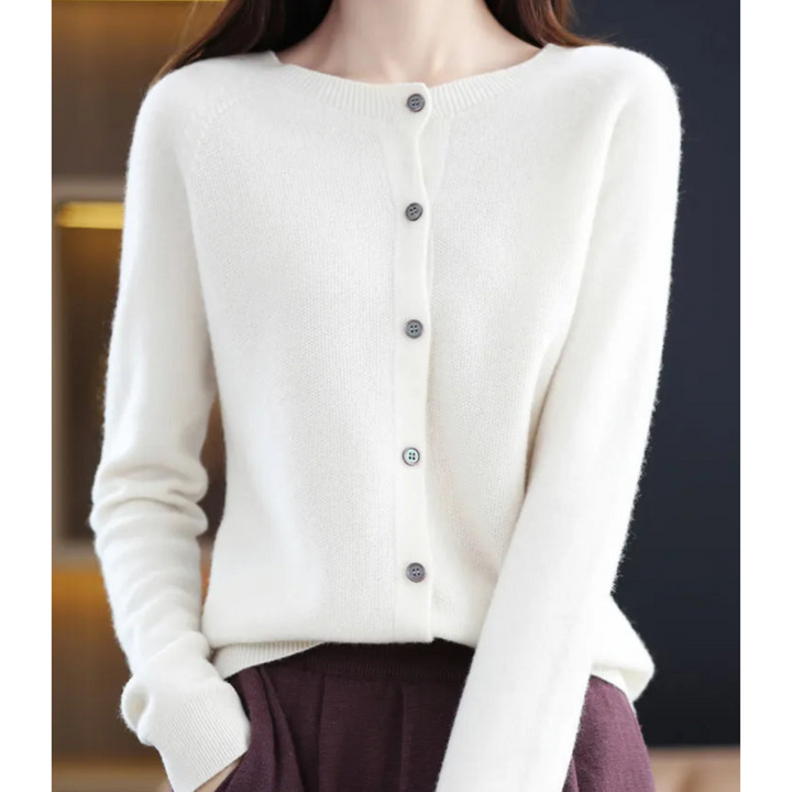 Cora | Women’s Wool Knit Cardigan with Crew Neck and Buttons