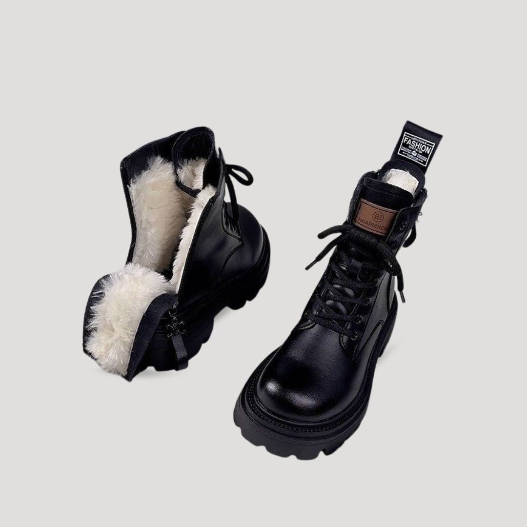 Wintra | Women’s Fur-Lined Winter Ankle Boots with Zipper and Lace-Up