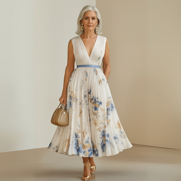 Aurelia | Women's Floral Print Sleeveless Maxi Dress with V-neck and Belt