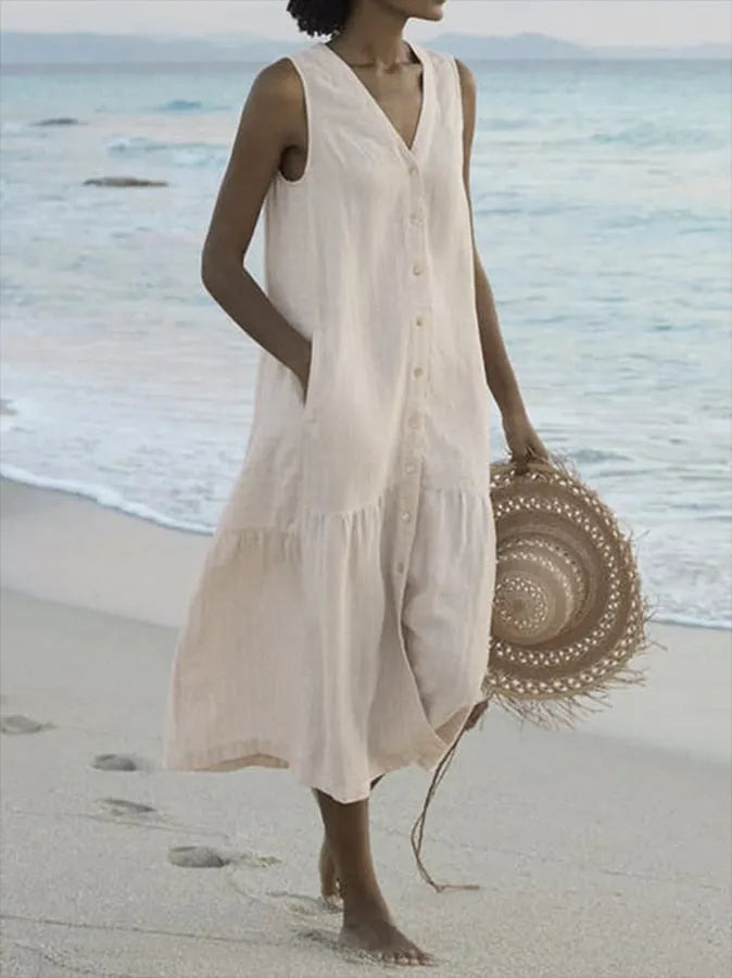 Helena | Women's Oversize Summer Dress with Sleeveless and Buttons