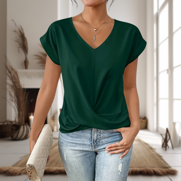 Tallira | Women's Short Sleeve Shirt with V-neck and Criss Cross Hem