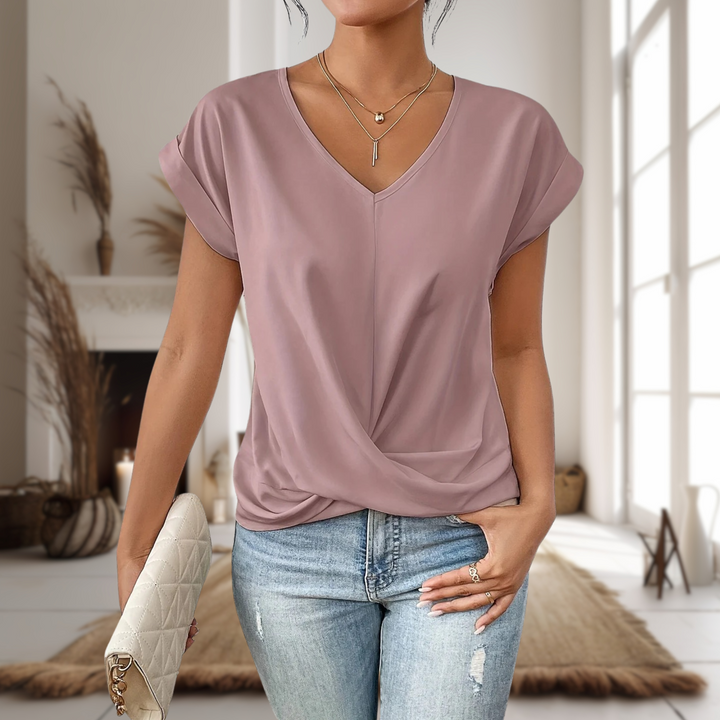 Tallira | Women's Short Sleeve Shirt with V-neck and Criss Cross Hem